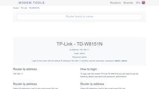 
                            11. TP-Link TD-W8151N Default Router Login and Password - Modem.Tools