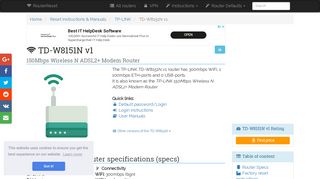
                            5. TP-LINK TD-W8151N v1 Default Password & Login, Manuals and ...