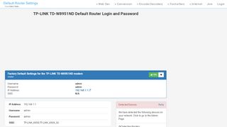 
                            2. TP-LINK TD-W8951ND Default Router Login and Password - Clean CSS