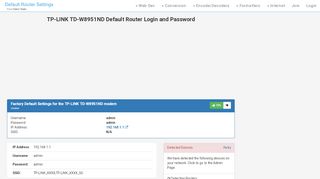 
                            9. TP-LINK TD-W8951ND Default Router Login and Password