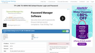 
                            2. TP-LINK TD-W8961ND Default Router Login and Password