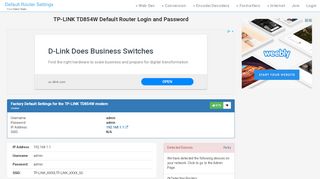 
                            8. TP-LINK TD854W Default Router Login and Password - Clean CSS