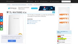 
                            4. TP-LINK TL-WA750RE v1.x Default Password & Login, Manuals and ...