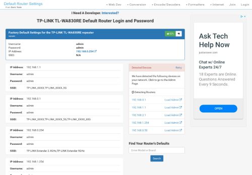 
                            4. TP-LINK TL-WA830RE Default Router Login and Password - Clean CSS