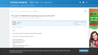 
                            4. TP Link TL-WDR3600 Einstellung als Access Point??? - auf Router ...