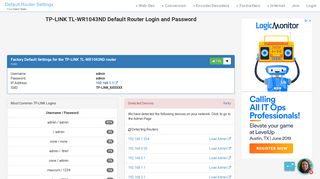 
                            3. TP-LINK TL-WR1043ND Default Router Login and Password
