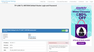 
                            2. TP-LINK TL-WR700N Default Router Login and Password