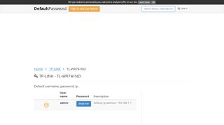 
                            6. TP-LINK - TL-WR741ND default passwords