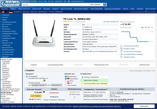 
                            9. TP-Link TL-WR841ND ab € 48,49 (2019) | Preisvergleich Geizhals ...