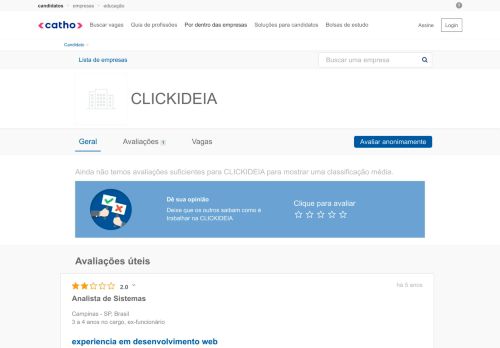 
                            5. Trabalhando no perfil e informações da empresa CLICKIDEIA | Catho