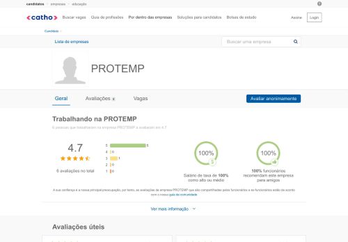 
                            8. Trabalhando no perfil e informações da empresa PROTEMP | Catho