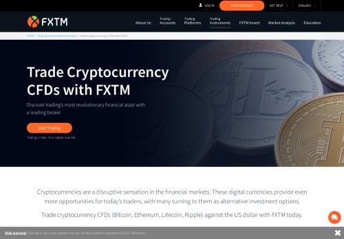 
                            12. Trade Cryptocurrency CFDs | ForexTime (FXTM)