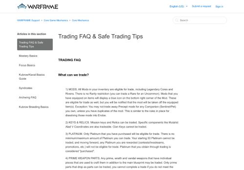 
                            9. Trading FAQ & Safe Trading Tips – WARFRAME Support