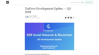 
                            7. TraDove Development Update — Q3 2018 – TraDove – Medium