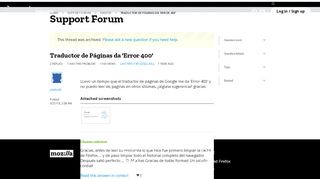 
                            6. Traductor de Páginas da 'Error 400' | Firefox Support Forum | Mozilla ...