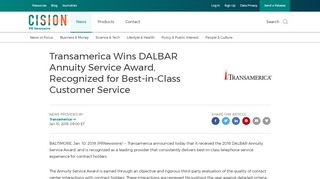 
                            10. Transamerica Wins DALBAR Annuity Service Award, Recognized for ...