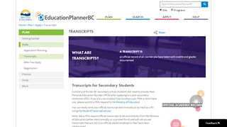 
                            6. Transcripts | Apply | EducationPlannerBC