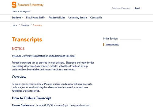
                            5. Transcripts - Office of the Registrar – Syracuse University