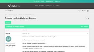 
                            11. Transfer von Iota Wallet zu Binance - Hello IOTA Forum