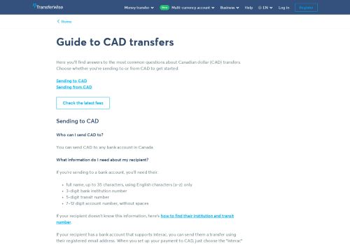 
                            3. TransferWise Help | CAD Transfers