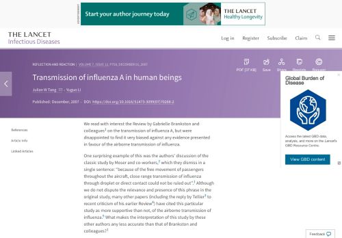 
                            12. Transmission of influenza A in human beings : The Lancet Infectious ...