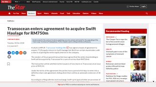 
                            9. Transocean enters agreement to acquire Swift Haulage for ...