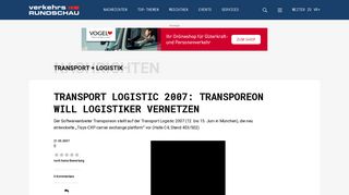 
                            12. Transport Logistic 2007: Transporeon will Logistiker vernetzen ...