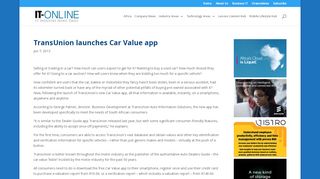 
                            6. TransUnion launches Car Value app - IT-Online