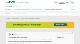 
                            10. TransUnion won't give me online access? - myFICO® Forums - 186718