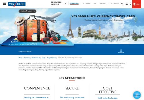 
                            8. Travel Cards: Multi Currency Travel Chip Card by YES BANK