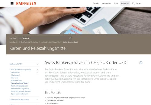 
                            11. Travel Cash Karte in CHF, EUR oder USD - Raiffeisen Schweiz