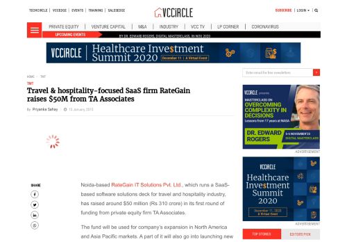 
                            12. Travel & hospitality-focused SaaS firm RateGain raises $50M from TA ...