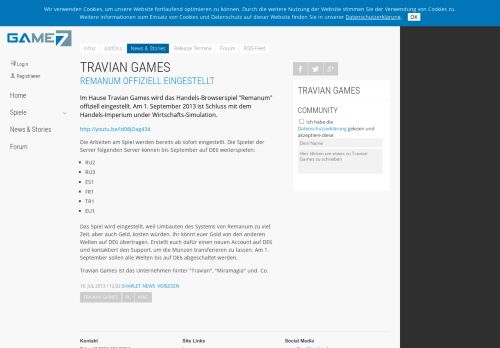 
                            7. Travian Games - Remanum offiziell eingestellt - Game7.de