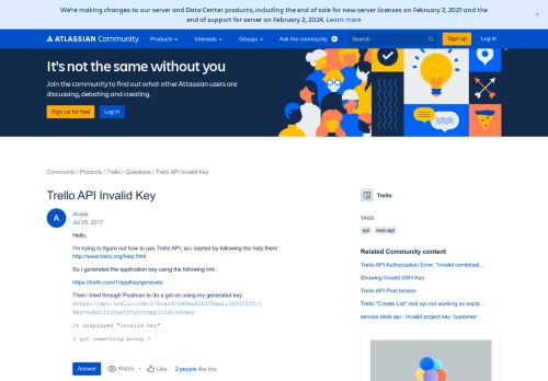 
                            11. Trello API Invalid Key - Atlassian Community