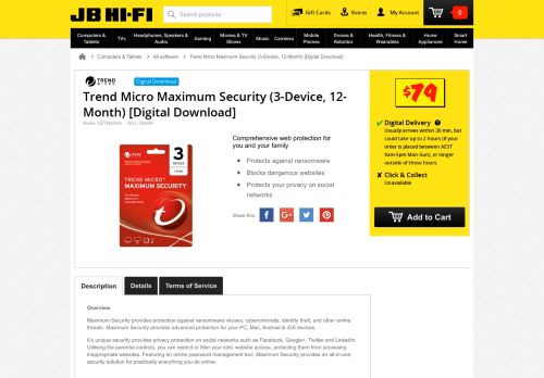 
                            11. Trend Micro Maximum Security (3-Device, 12-Month) [Digital ... - JB Hi-Fi