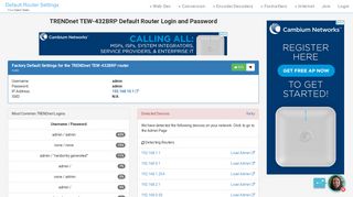 
                            12. TRENDnet TEW-432BRP Default Router Login and Password