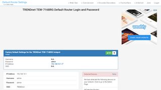 
                            13. TRENDnet TEW-716BRG Default Router Login and Password