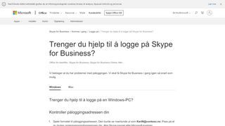 
                            8. Trenger du hjelp til å logge på Skype for Business? - Støtte for Office