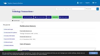 
                            3. Tribology Transactions - Taylor & Francis Online