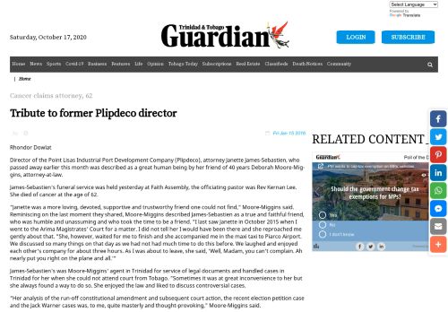 
                            12. Tribute to former Plipdeco director - Trinidad Guardian