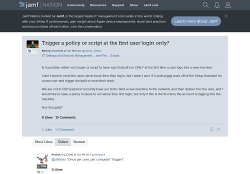 
                            13. Trigger a policy or script at the first user login only? | ...