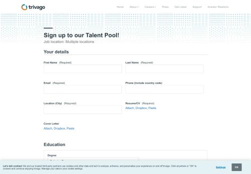 
                            12. trivago Talent Community Log in with your email