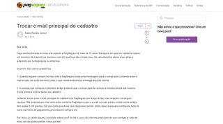 
                            2. Trocar e-mail principal do cadastro – Comunidade PagSeguro