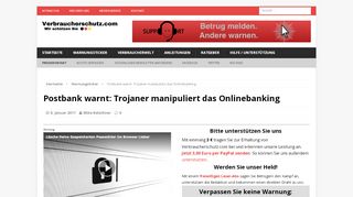 
                            11. Trojaner manipuliert Onlinebanking im Browser - Postbank Warnung