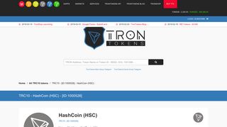 
                            8. TRON Token TRC10 - [ID:1000526] : HashCoin (HSC) - TronTokens