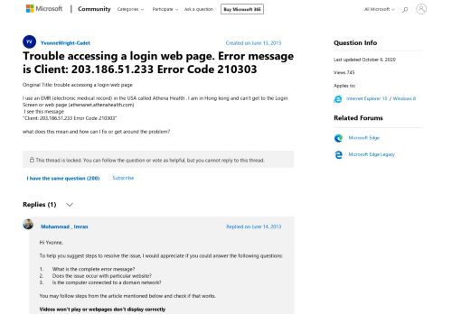 
                            11. Trouble accessing a login web page. Error message is Client ...