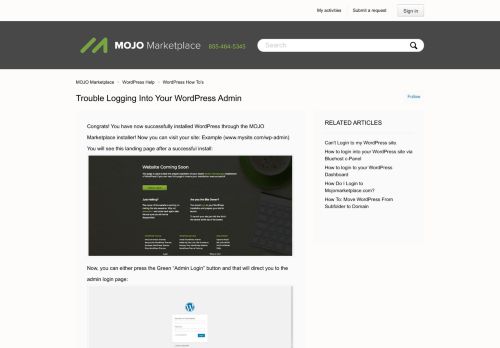
                            6. Trouble logging into your WordPress Admin – MOJO Marketplace