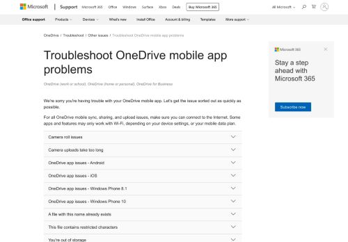 
                            12. Troubleshoot OneDrive mobile app problems - OneDrive - Office Support