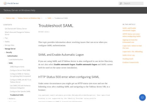 
                            11. Troubleshoot SAML - Tableau