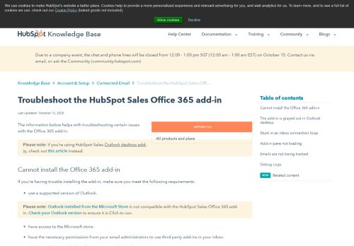 
                            11. Troubleshoot the HubSpot Sales Office 365 add-in - HubSpot Support